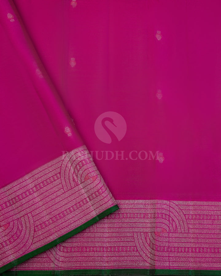 Greige and Fuchsia Pink Kanjivaram Silk Saree - DJ269