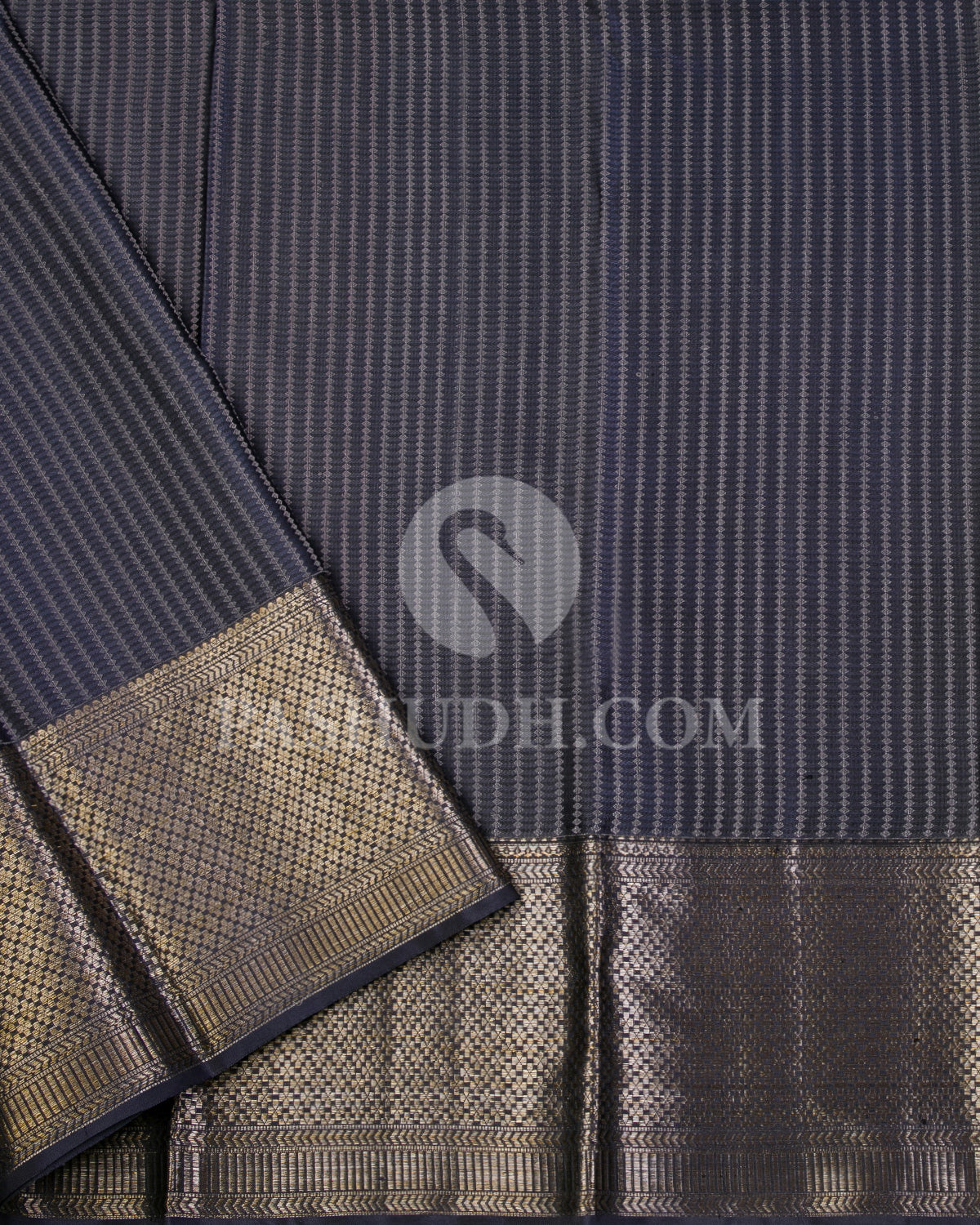 Slate Grey and Charcoal Grey Kanjivaram Silk Saree - D490