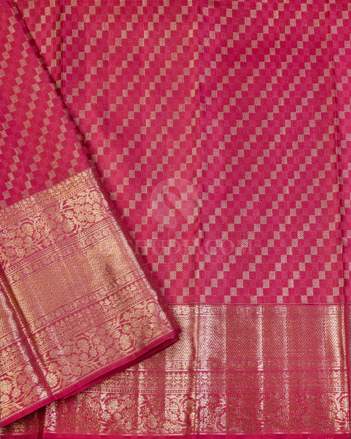 Golden Beige and Wild Orchid Pink Kanjivaram Silk Saree - D496