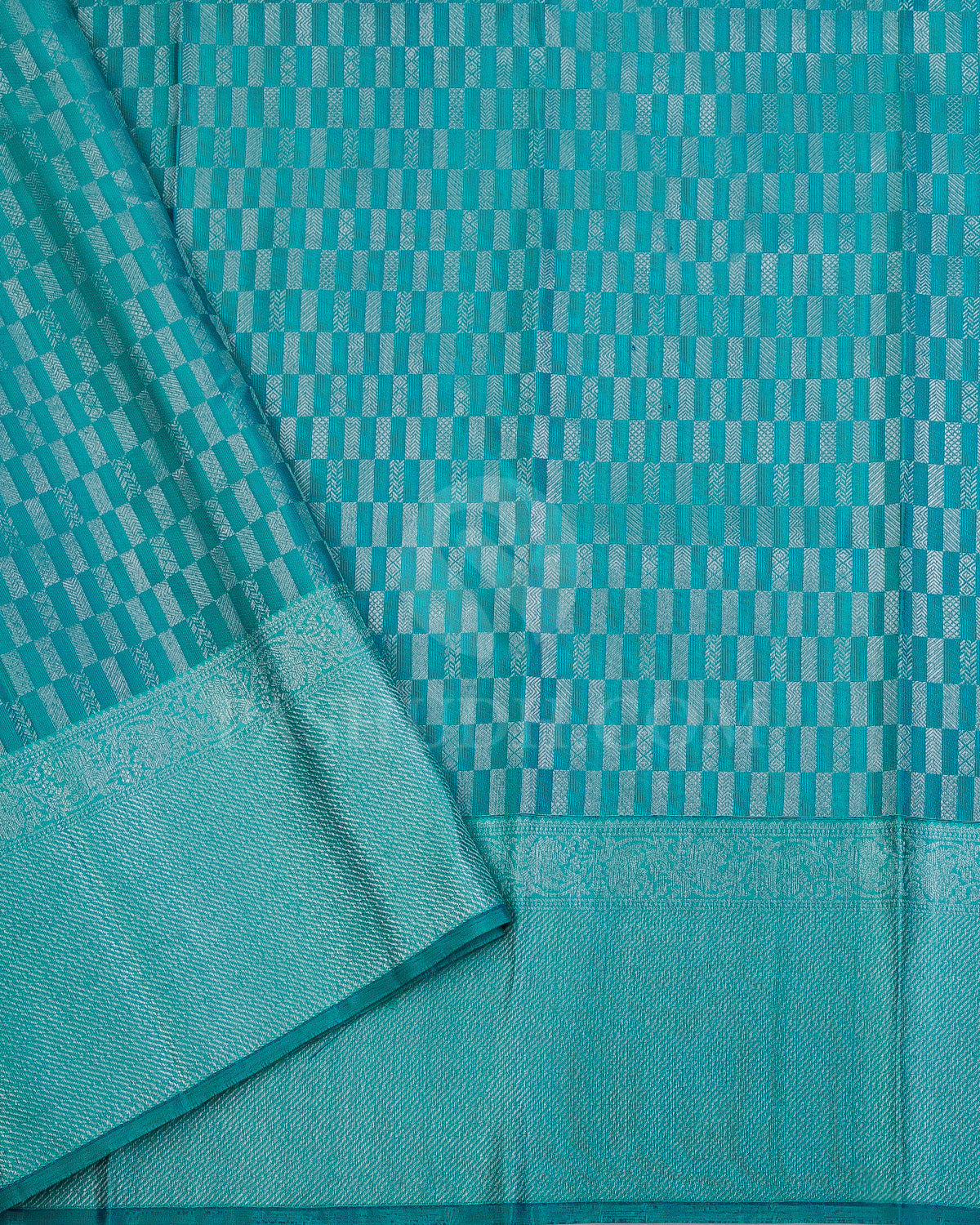 Teal Blue and Sky Blue Kanjivaram Silk Saree - D485