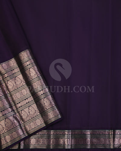 Bright Pink and Aubergine Pure Zari Kanjivaram Silk Saree - P128