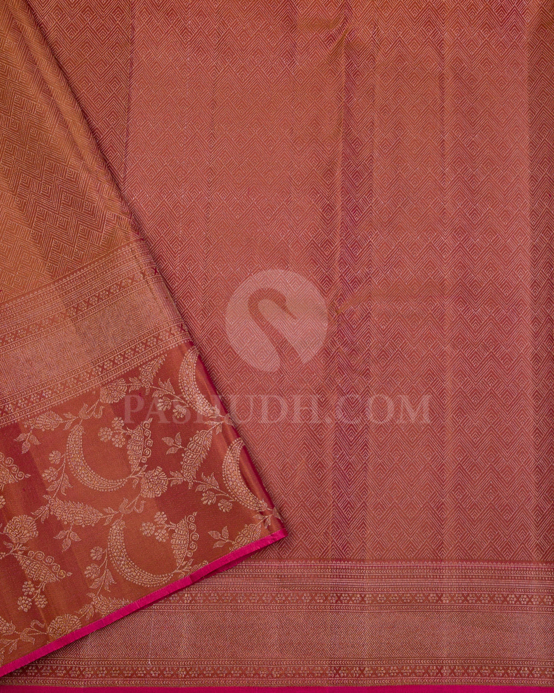 Peach and Mild Brown Kanjivaram Silk Saree - DJ265