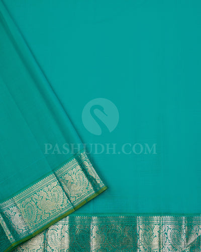 Silver Gold and Jade Green Organza Kanjivaram Silk Saree - S936