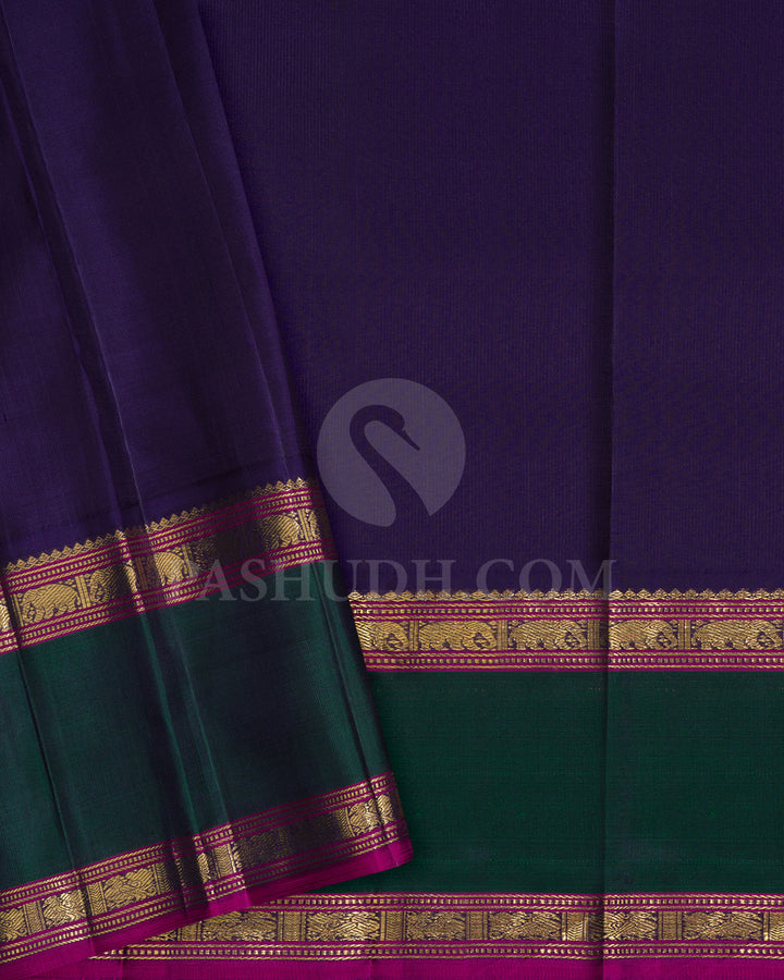 Burnt Orange With Dual Shaded Bottle Green Pure Zari Kanjivaram Silk Saree-SP408