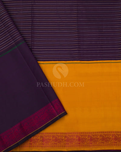 Khaki , Mustard and Navy Blue Kanjivaram Silk Saree - S787 -View 4