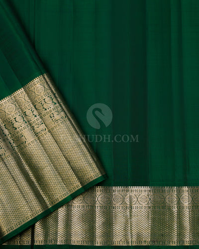 Yellow & Dark Green Kanjivaram Silk Saree - S870 - View 4