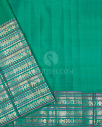 Violet & Sea Foam Green Kanjivaram Silk Saree - S1080(B) - View 3