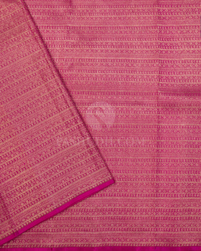 Antique Gold & Rani Pink Organza Kanjivaram Silk Saree - S1046(A) - View 3