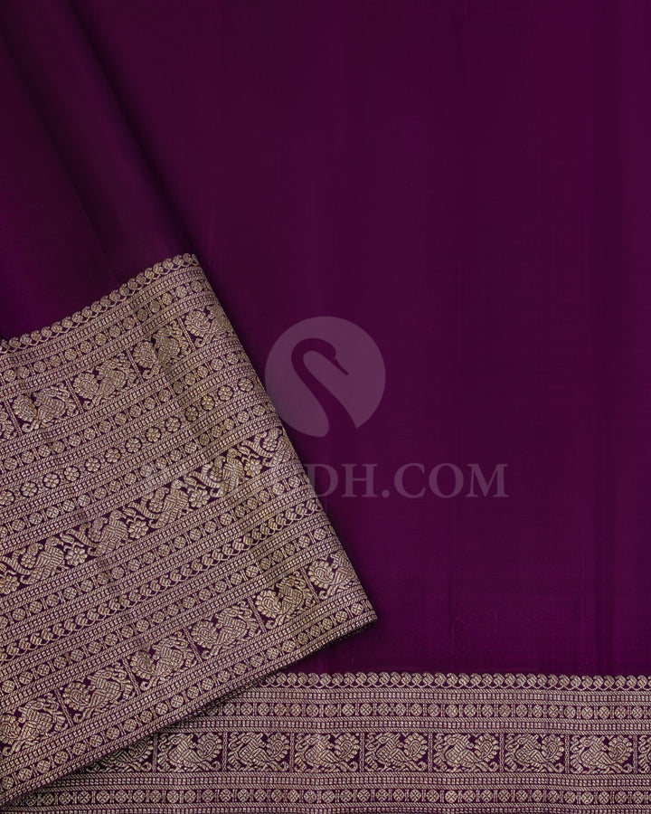 Coral Orange and Purple Kanjivaram Silk Saree - S948