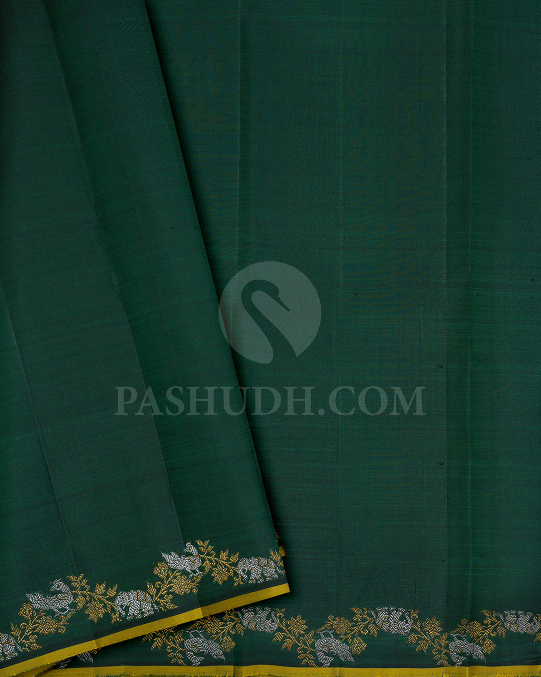 Ivory,Mustard Yellow,Powder Blue And Sage Green Borderless Traditional Kanjivaram Silk Saree-S1750(A)
