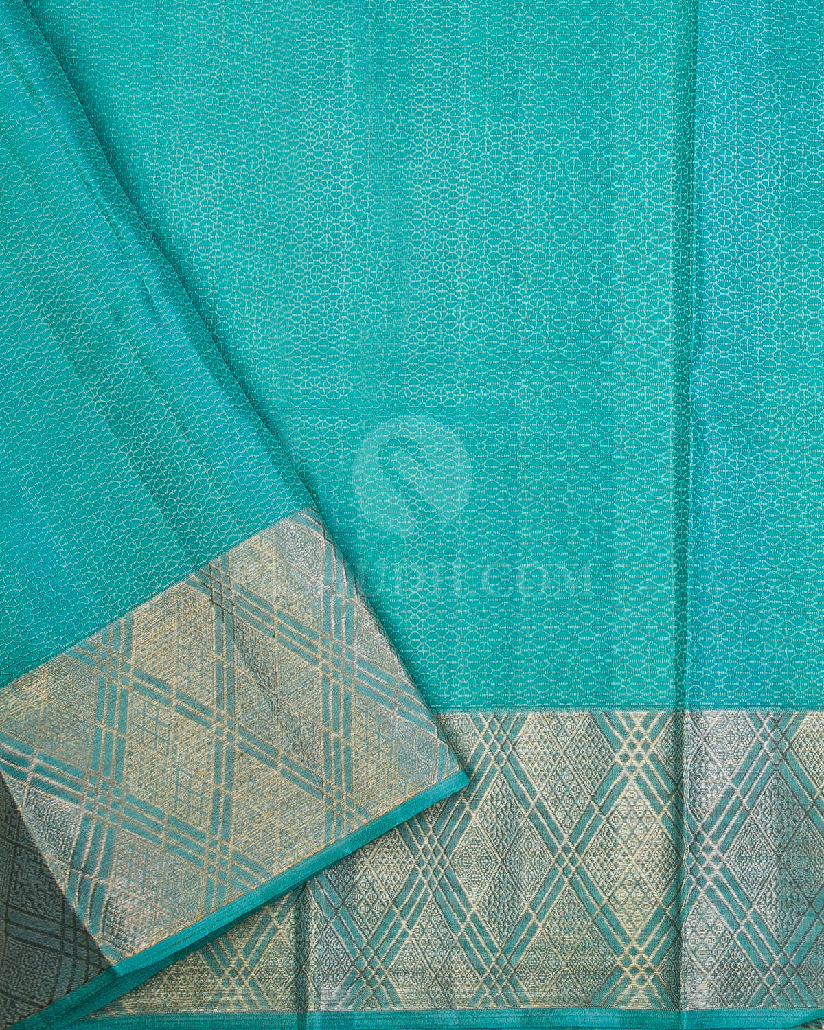 Pine Green and Sky Blue Kanjivaram Silk Saree from Pashudh