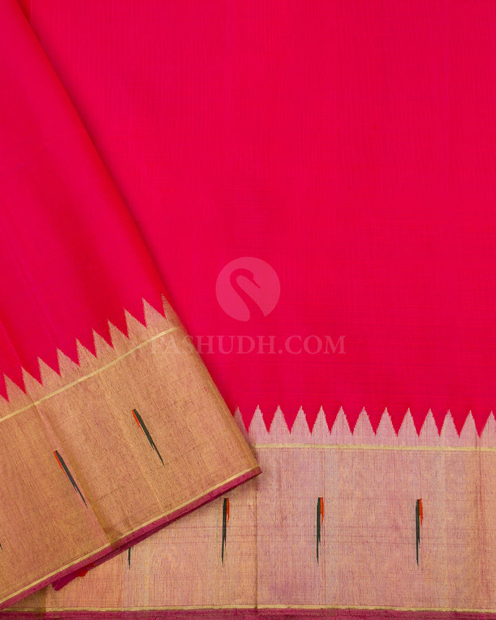 Red Kanjivaram Silk Saree with Paithani Border - P118 - View 4