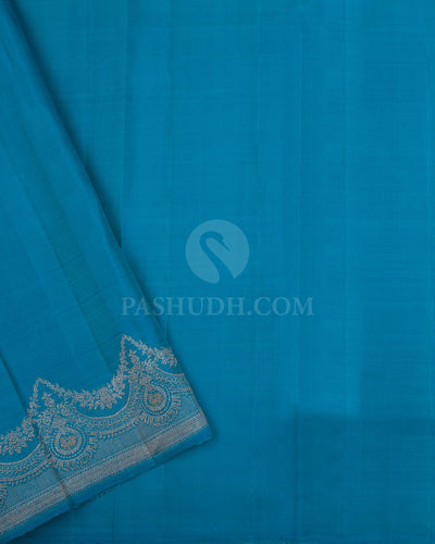 Neon Green & Cobalt Blue Kanjivaram Silk Saree - S1115(A) - View 2