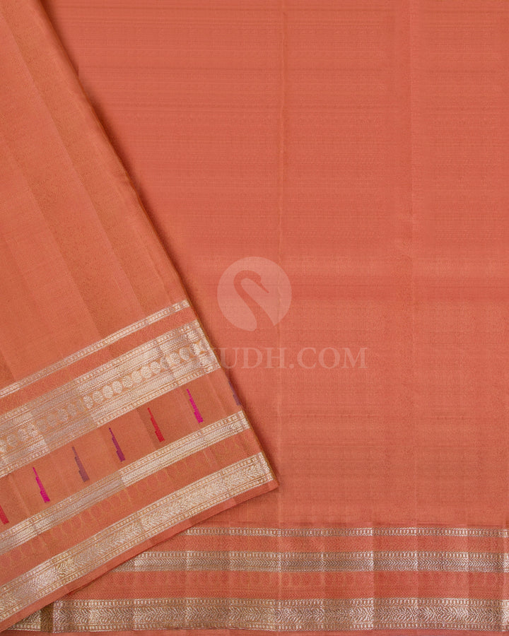 Wine And Pale Orange Pure Zari Paithani Kanjivaram Silk Saree - P141(B) - View 3