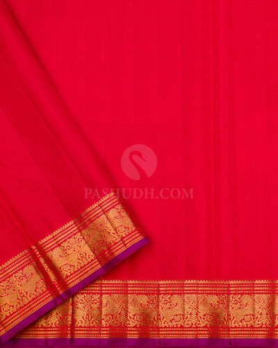 Pastel Old Rose & Red Kanjivaram Silk Saree - S849 - View 4