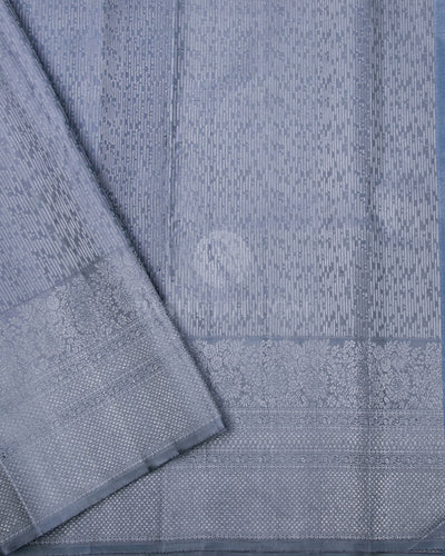 Midnight Blue & Silver Grey Kanjivaram Silk Saree - DT208 - View 3