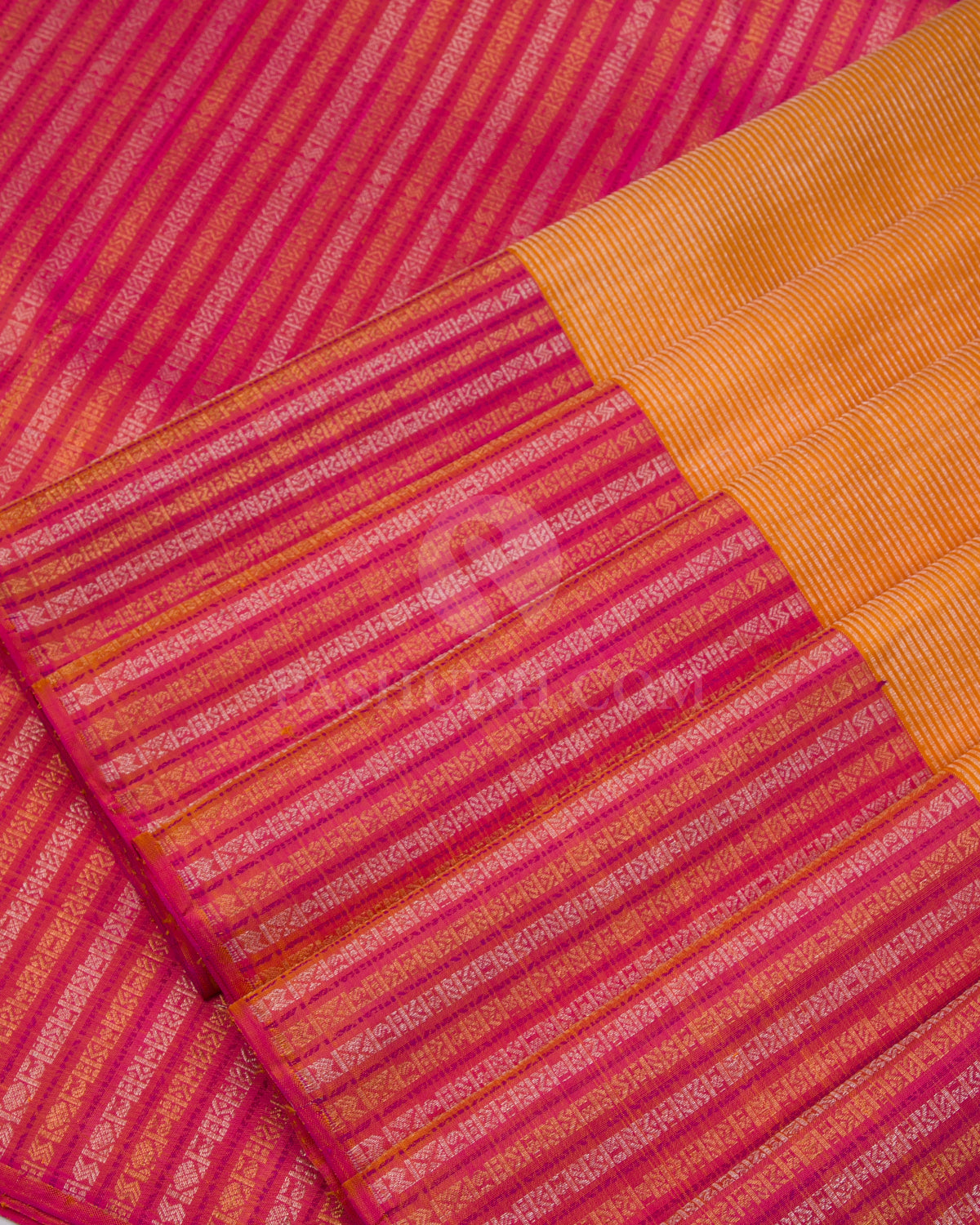 Orange & Watermelon Pink Kanjivaram Silk Saree - S990 - View 4