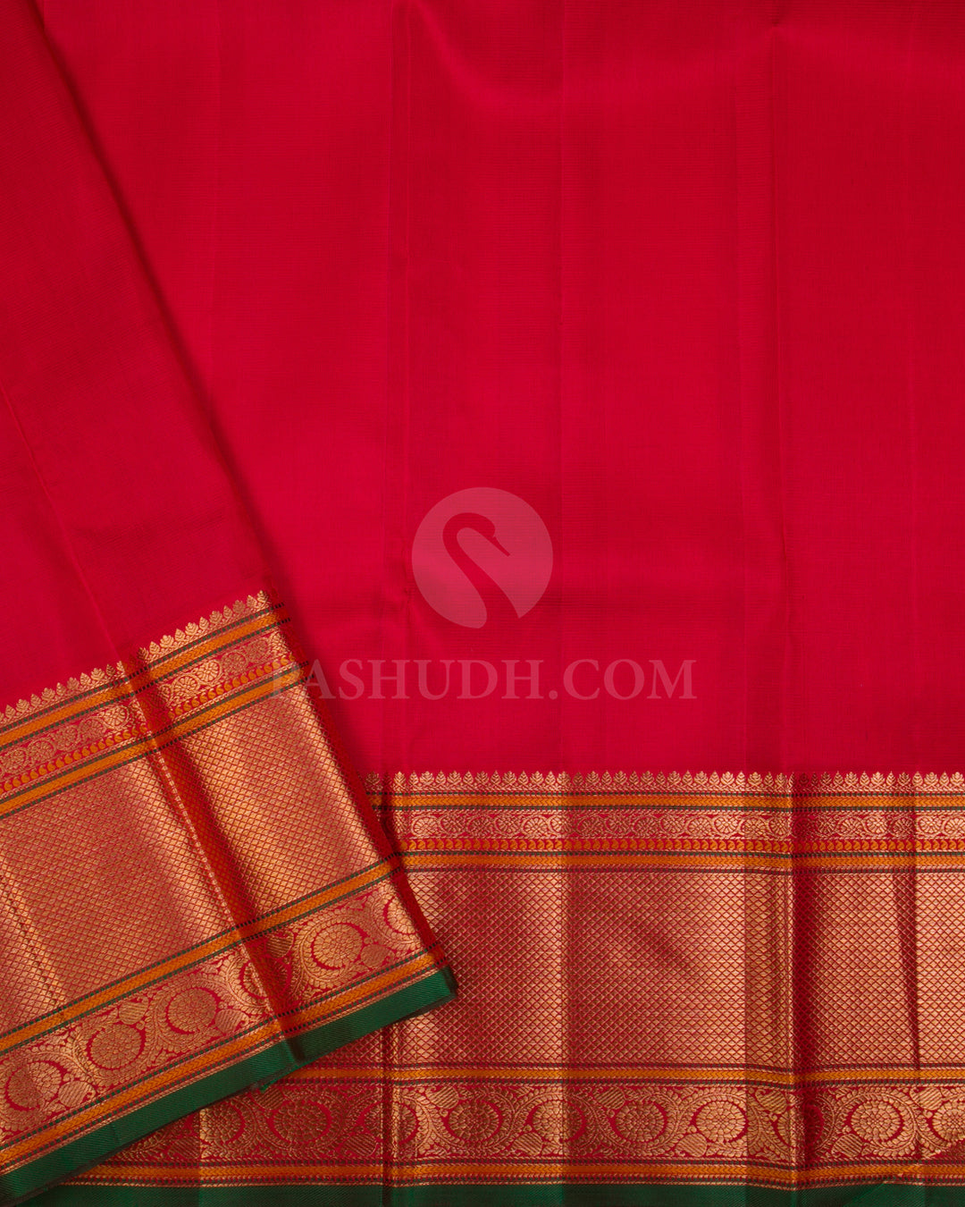 Ivory & Red Kanjivaram Silk Saree - S1085(A) - View 3
