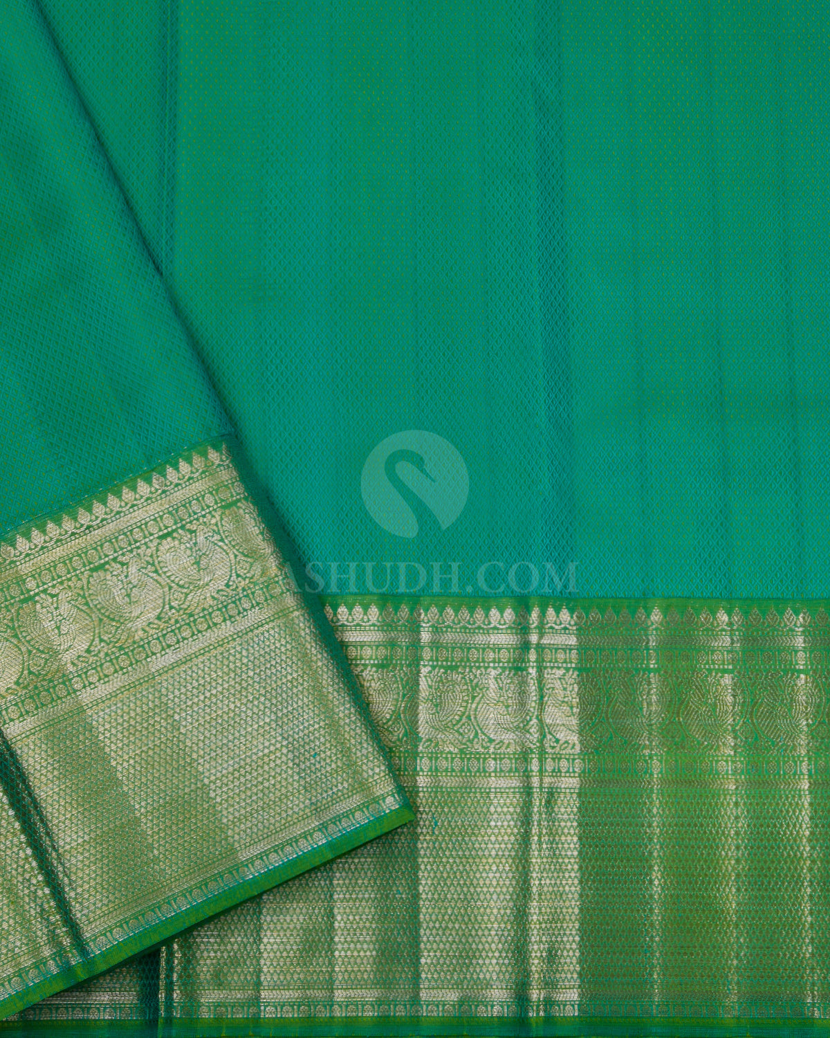 Indigo & Green Kanjivaram Silk Saree - D445 - View 3