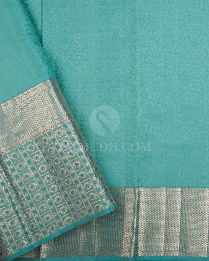 Beige & Sky Blue Kanjivaram Silk Saree - D524(B) - View 2