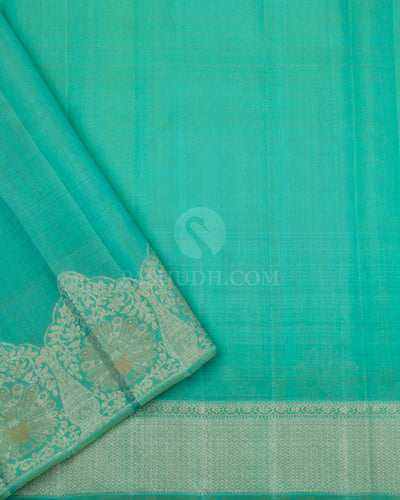 Golden and Ananda Blue Pure Zari Kanjivaram Silk Saree - S786 -V iew 4