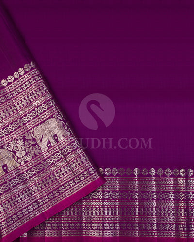 Baby Pink and Dark Violet Kanjivaram Silk Saree - S1142(B) - View 3