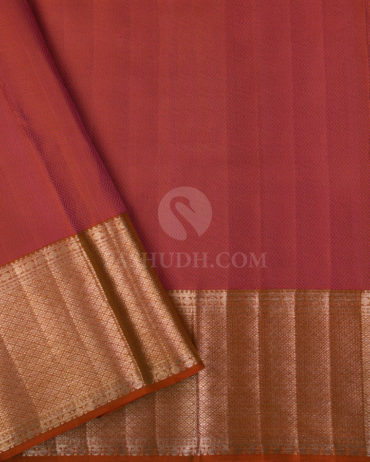 Golden Yellow And Rust Orange Kanjivaram Silk Saree - D542(A) - View 3