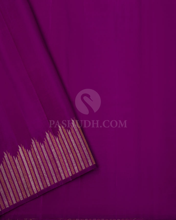 Mild Powder Blue & Violet Kanjivaram Silk Saree - S1026(A) - View 3