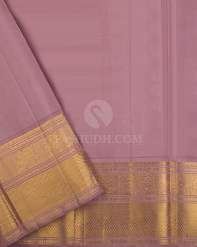Peachy Pink & Grey Kanjivaram Silk Saree - D12 - View 2