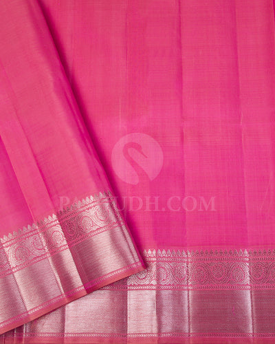 Lime Yellow And Pink Kanjivaram Silk Saree - S1173(A) - View 3