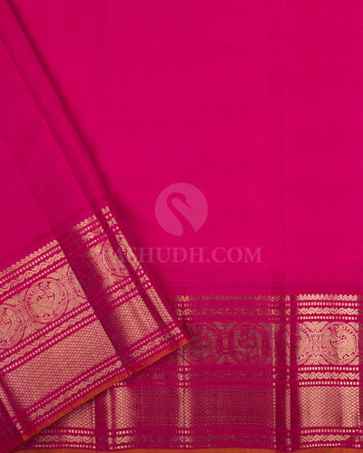 Gold & Rani Pink Kanjivaram Silk Saree - S1119(A) - View 3