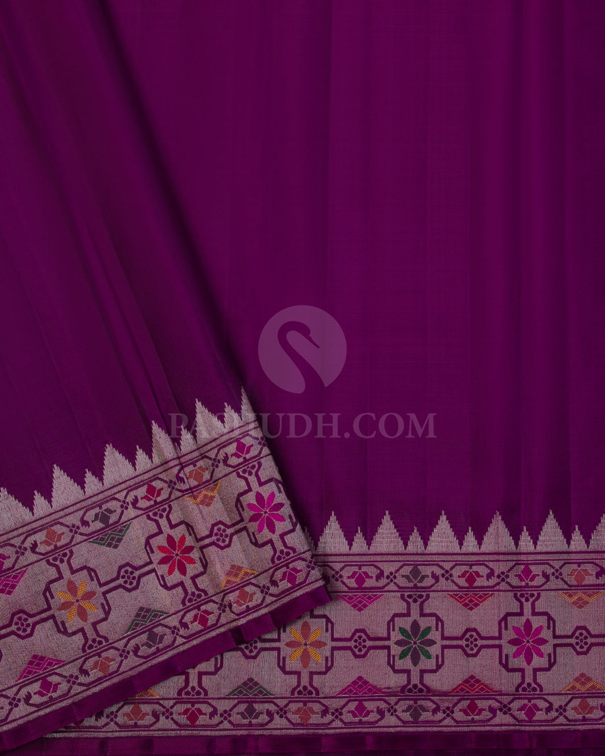 Purple Pure Zari Kanjivaram Silk Saree with Paithani Border - P137(A) - View 3