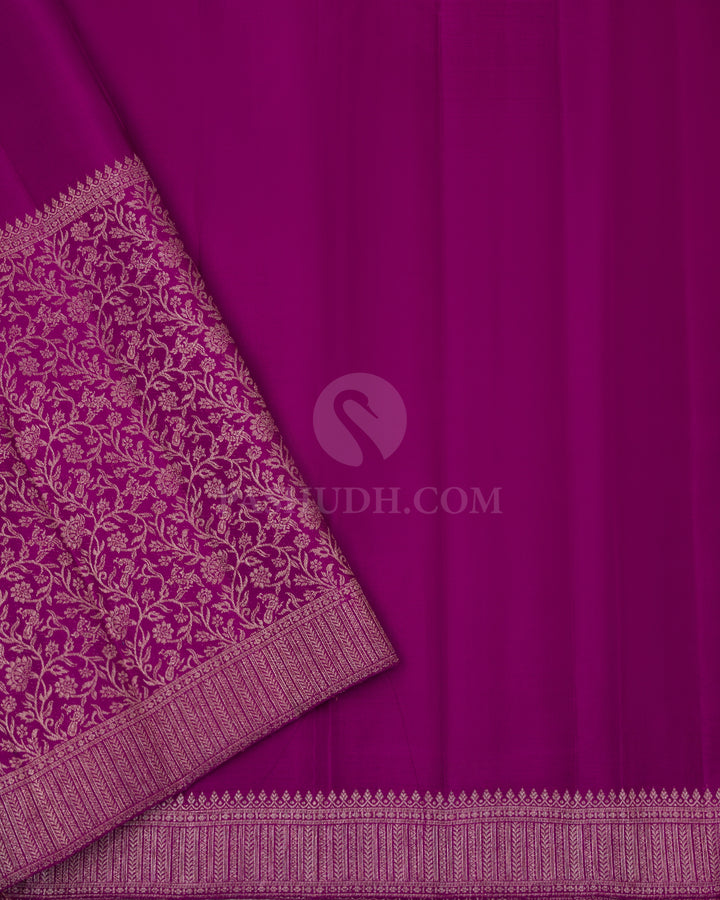 Lemon Yellow & Violet  Zari Kanjivaram Silk Saree -  S820 - View 4