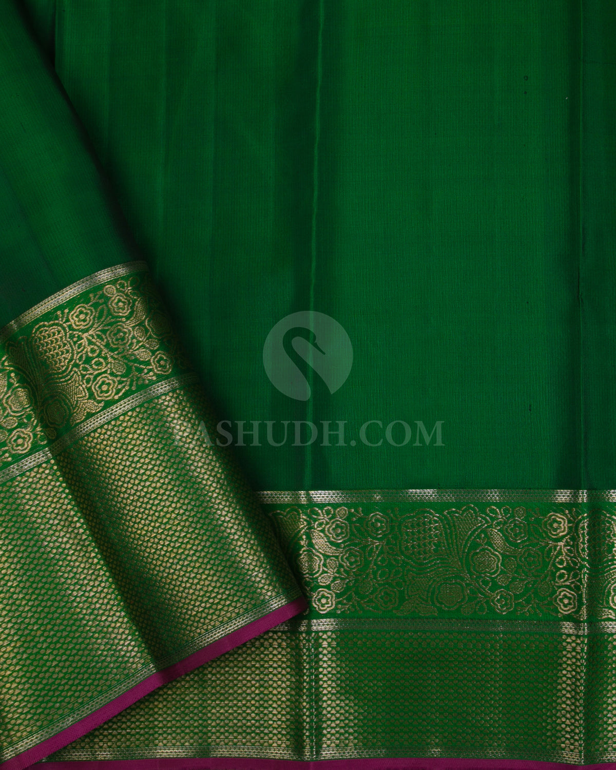 Silver Grey and Shamrock Green Kanjivaram Silk Saree - DT244(B) - View 2