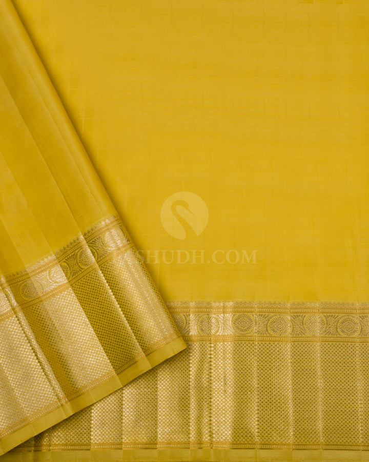 Ivory Cream & Tuscany Yellow Kanjivaram Silk Saree - S861 -View 4