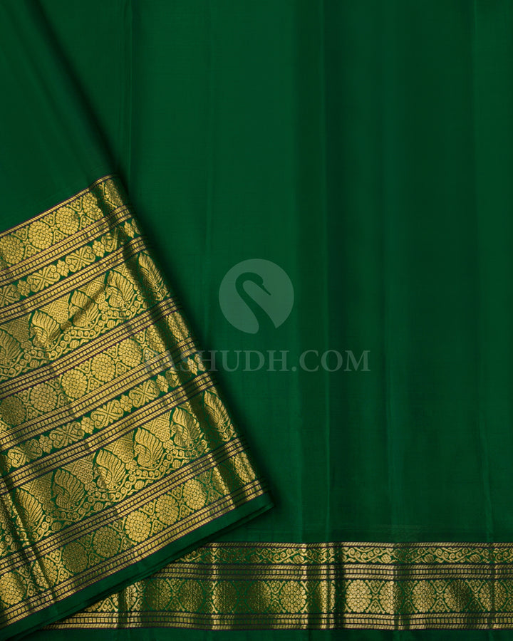 Orange & Green Pure Zari Kanjivaram Silk Saree - P138(A) - View 3