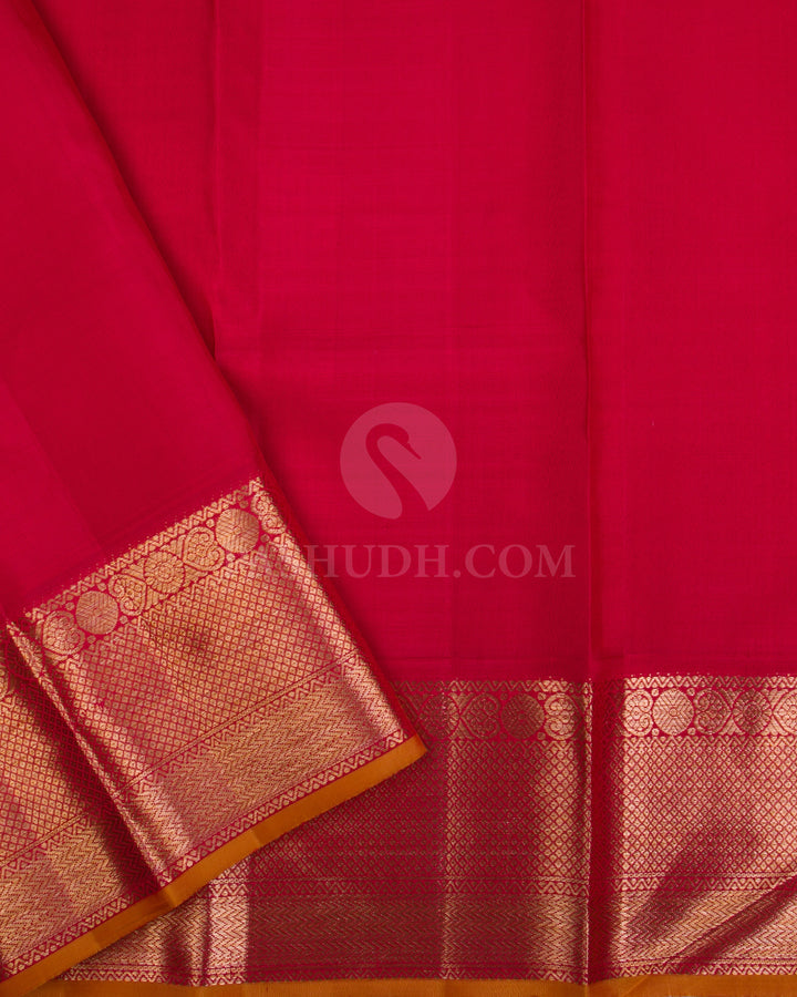 Rose Pink & Red Kanjivaram Silk Saree - S1076(A) - View 3