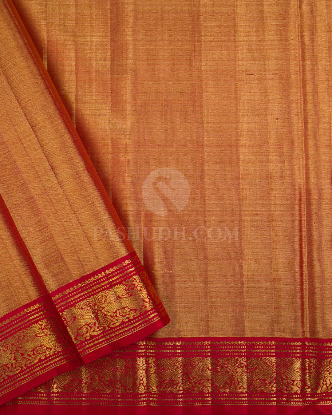 Pastel Peach & Red Tissue Kanjivaram Silk Saree - S1097(A) - View 3