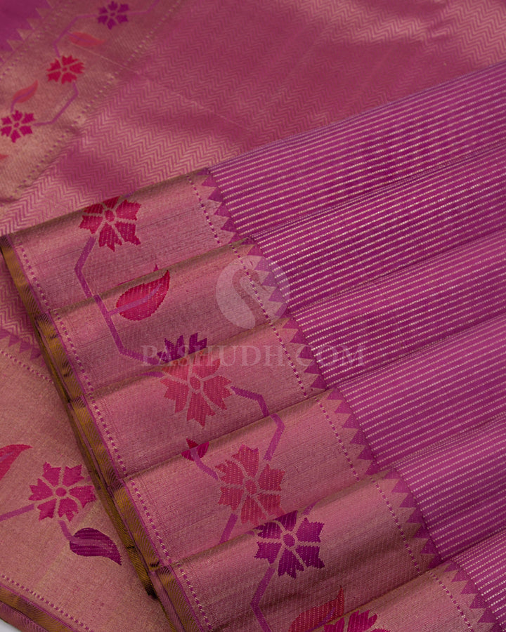 Mauve Kanjivaram Silk Saree with Paithani Border - S1000 - View 4