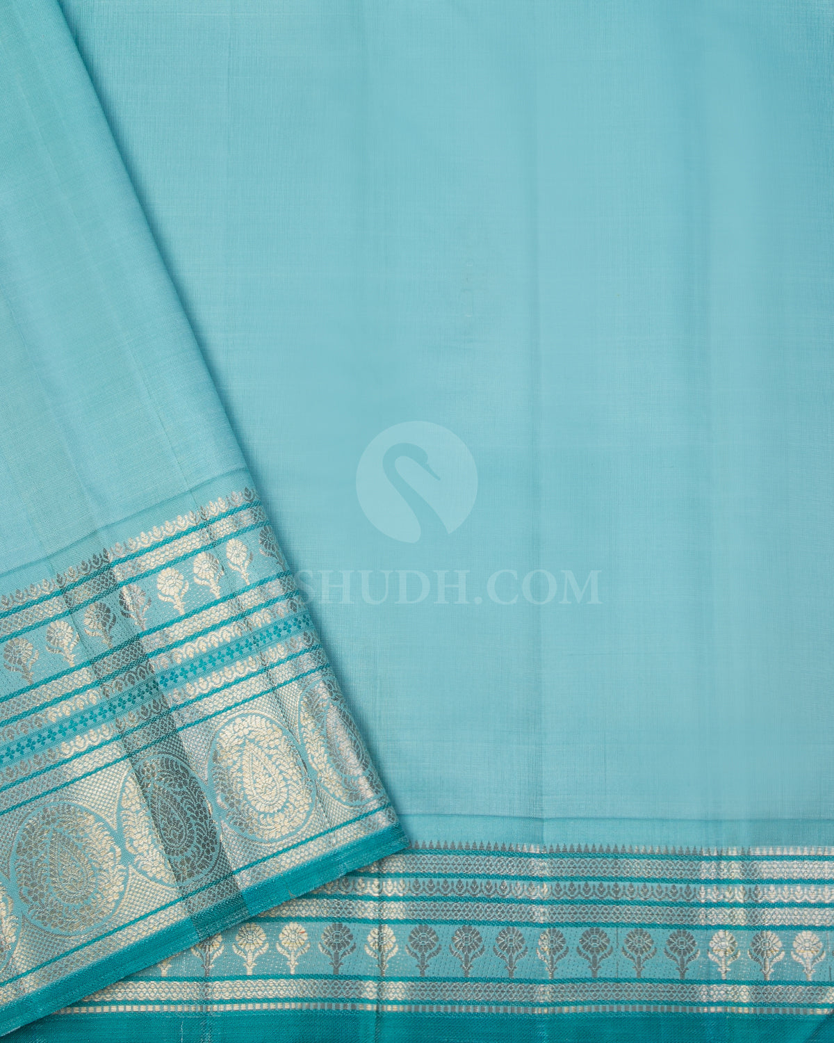 Purple & Sky Blue Kanjivaram Silk Saree - S1014(A) - View 3