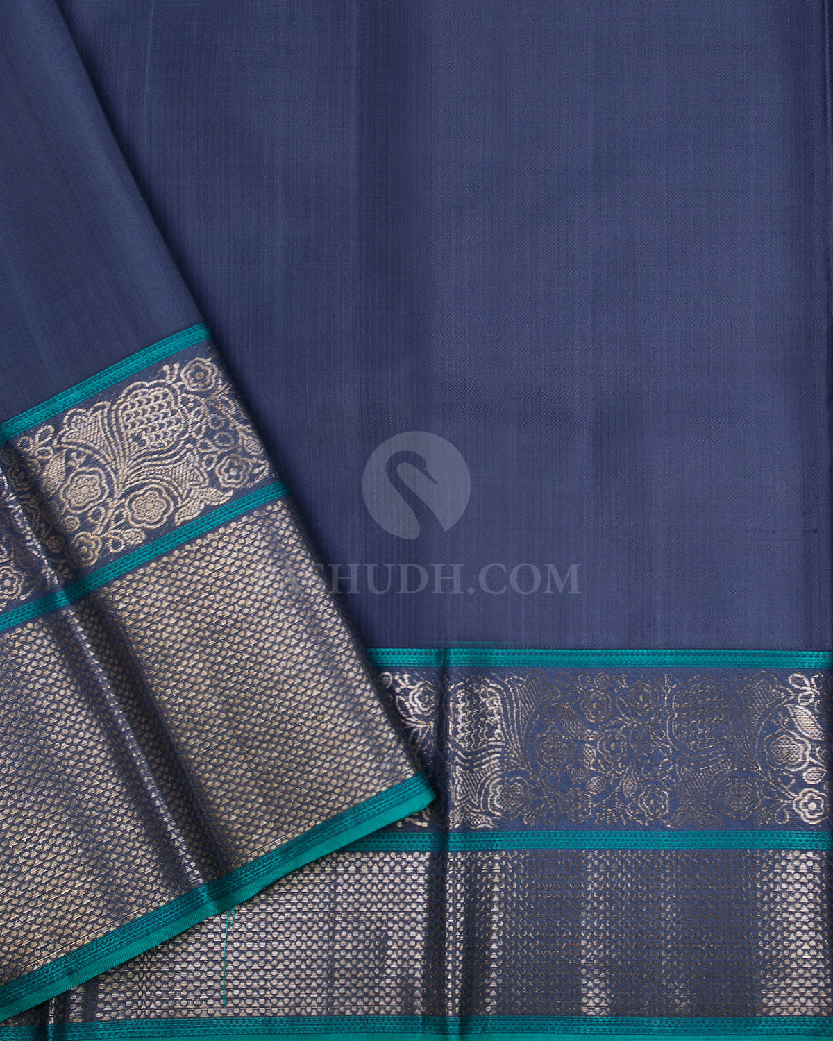Livid Blue and Dark Grey Kanjivaram Silk Saree - DT213