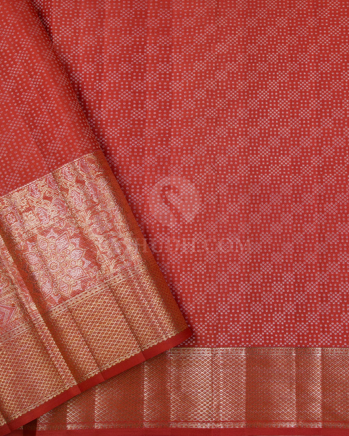 Crepe Pink And Rust Orange Kanjivaram Silk Saree - DT268(A) - View 2