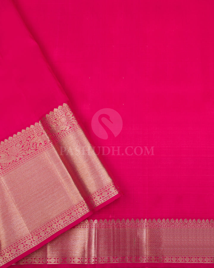 Mild Green And Rouge Pink Organza Kanjivaram Silk Saree - S1156(A) - View 3