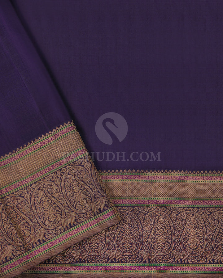 Bright Pink & Navy Blue Kanjivaram Silk Saree - S1071(B) - View 3
