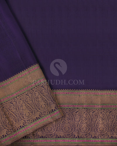 Bright Pink & Navy Blue Kanjivaram Silk Saree - S1071(B) - View 3