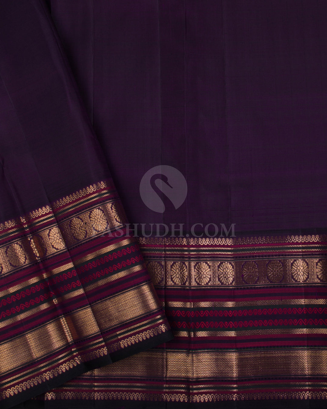 Peachy Pink & Aubergine Kanjivaram Silk Saree - S1067(A) - View 3