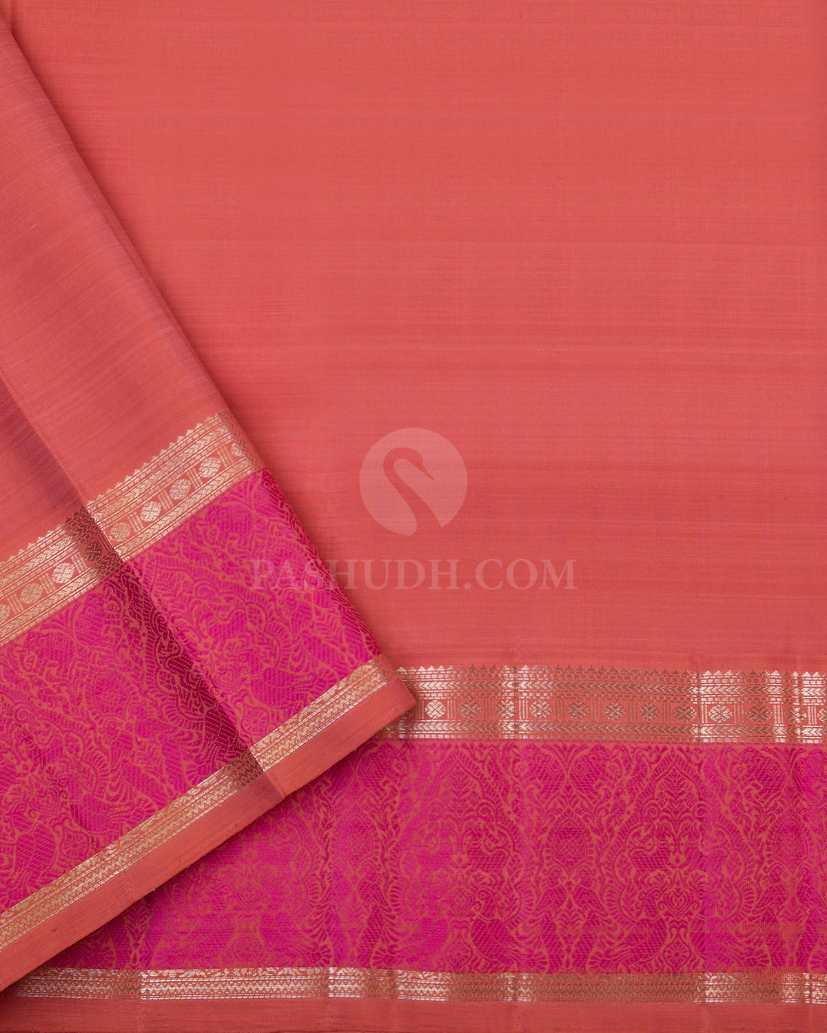 Khaki and Light Pink Kanjivaram Silk Saree - S784 -View 4