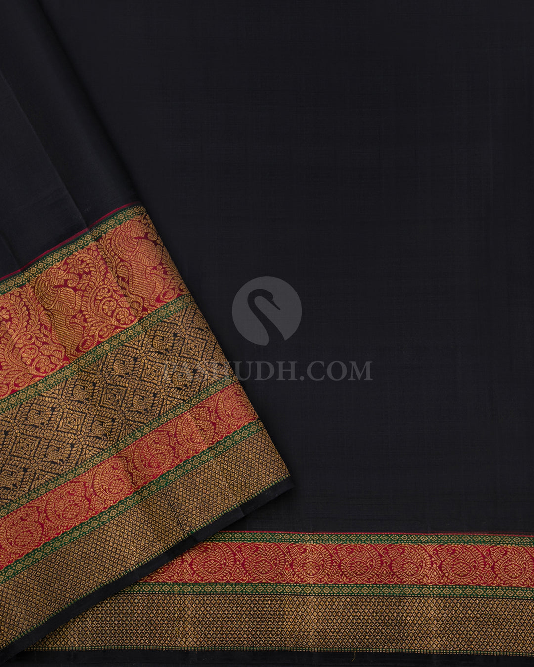 Forest Green & Black Kanjivaram Silk Saree - S859 - View 4