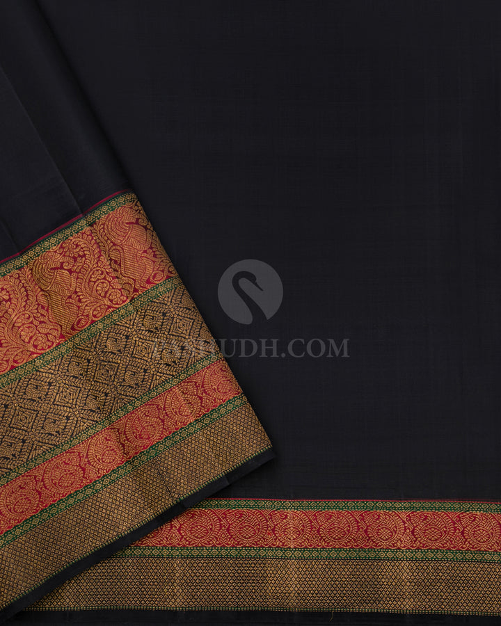 Forest Green & Black Kanjivaram Silk Saree - S859 - View 4