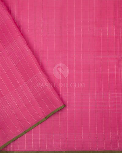 Cement Grey & Pink Kanjivaram Silk Borderless Saree - S843 - View 4